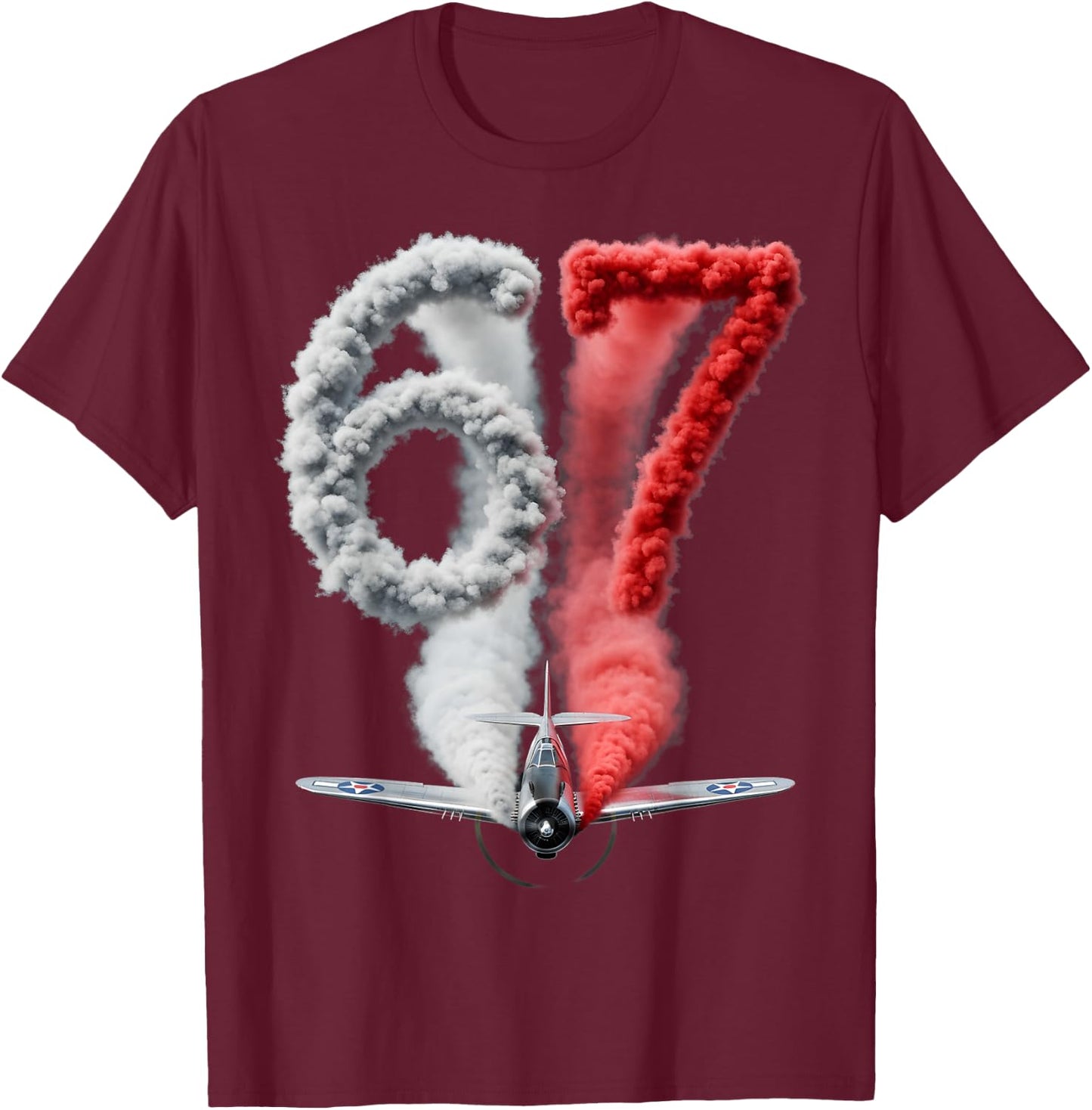 Funny Six Seven 6 7 Meme Gen Alpha Slang 6 7 Airplane Pilot T-Shirt - T-Shirt | Maroon