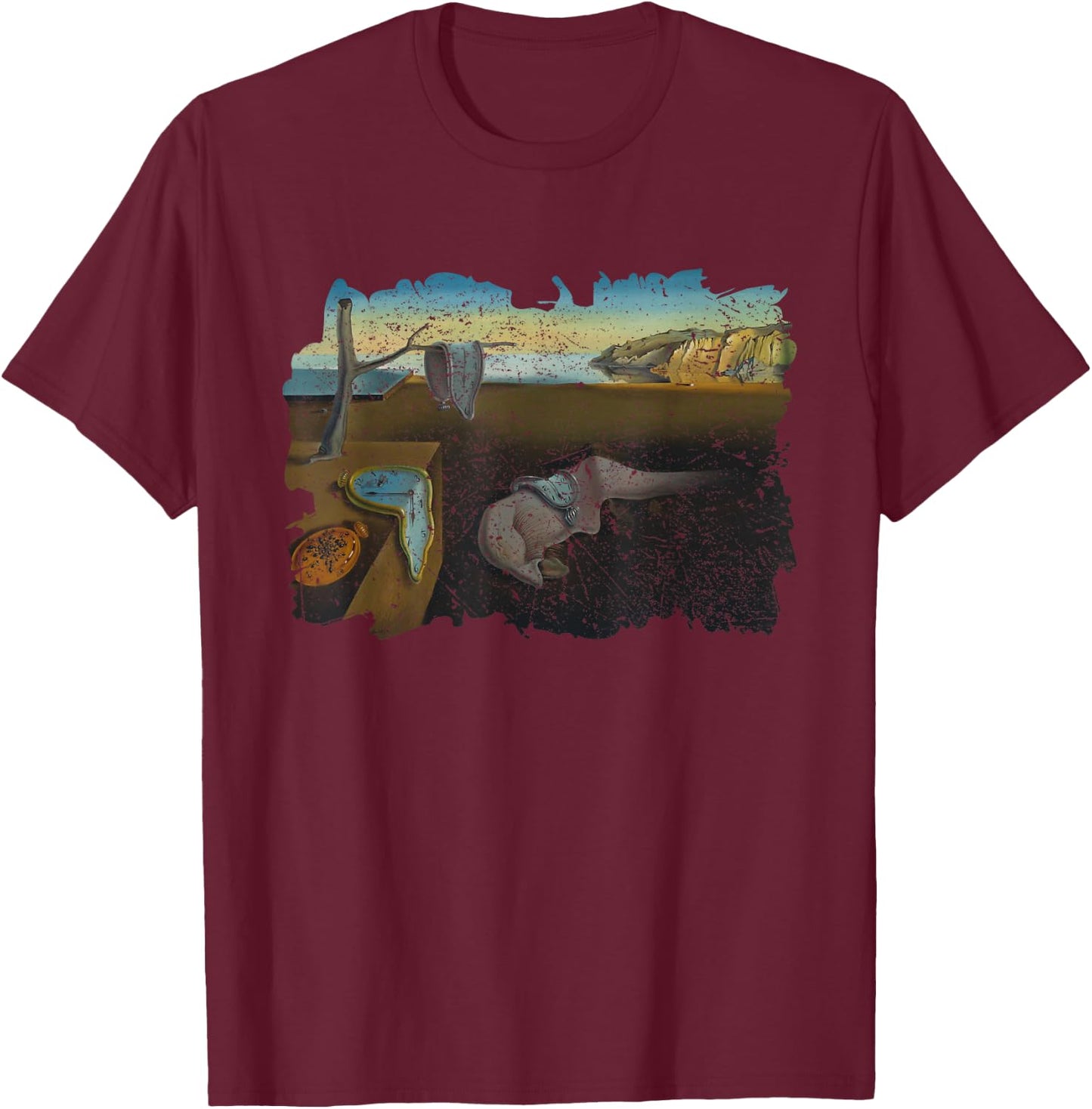 The Persistence of Memory of Famous Painting T-Shirt - T-Shirt | Maroon