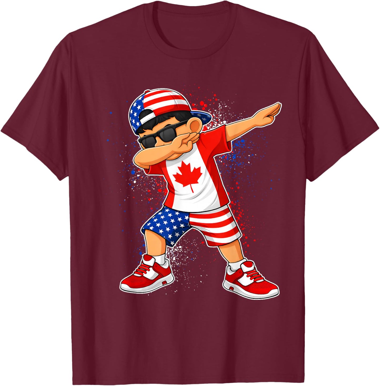 Half American Canadian Boy Dabbing Canada Pride Boys Kids T-Shirt - T-Shirt | Maroon