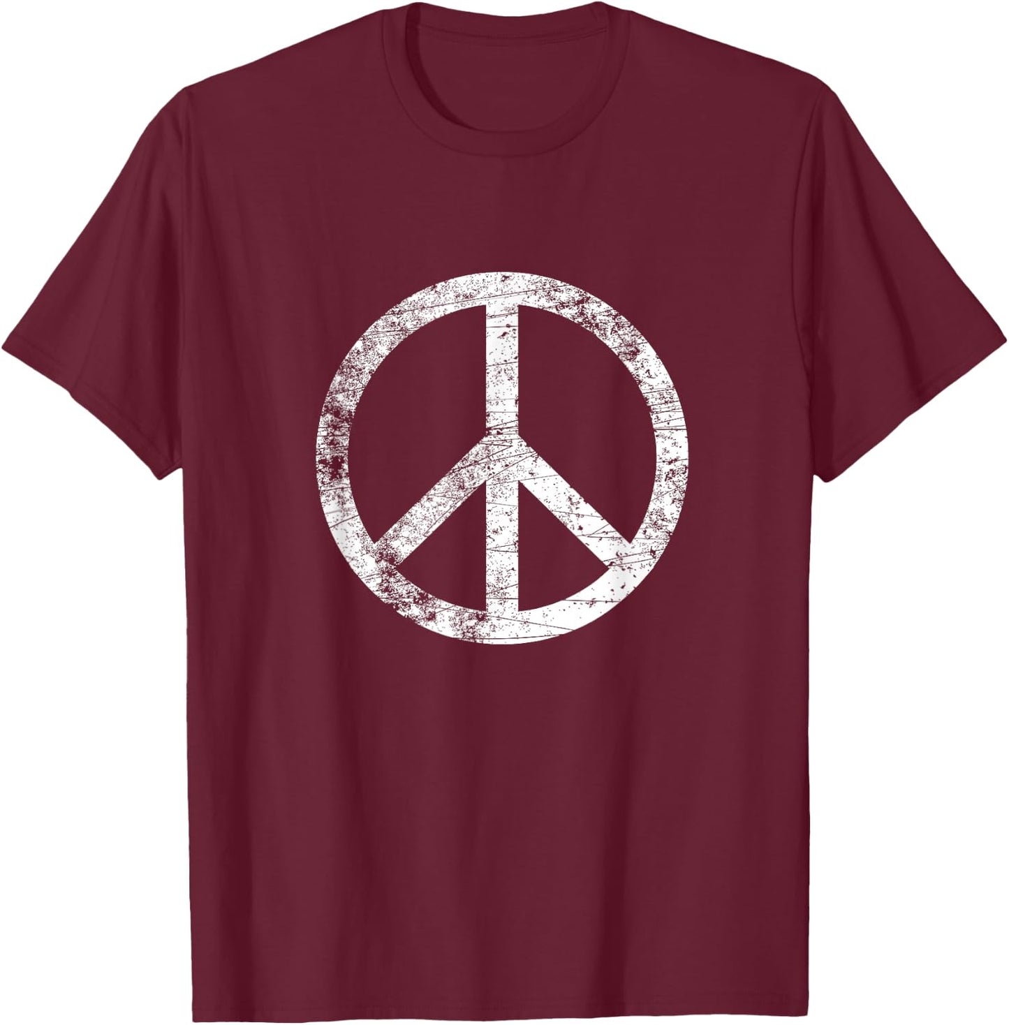 Distressed Peace Sign Retro Vintage Peace Symbol T-Shirt - T-Shirt | Maroon