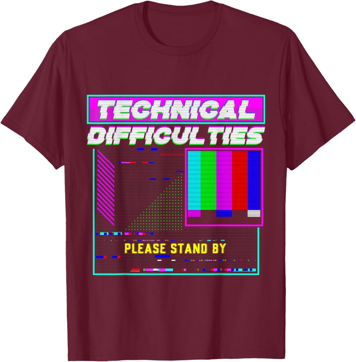 Technical Difficulties Glitch Tech Vaporwave Retro TV Techie T-Shirt - T-Shirt | Maroon