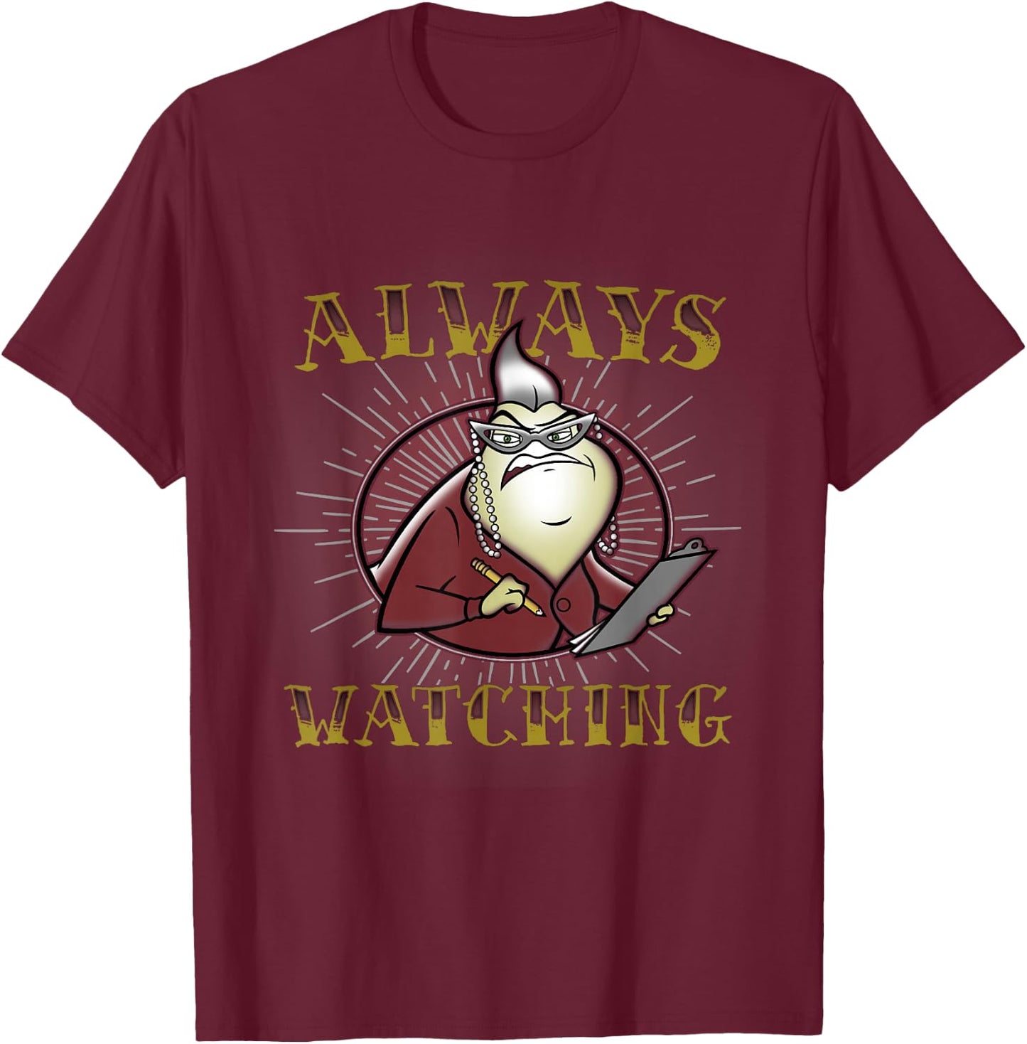 Disney Pixar Monsters Inc. Roz Always Watching Portrait T-Shirt - T-Shirt | Maroon
