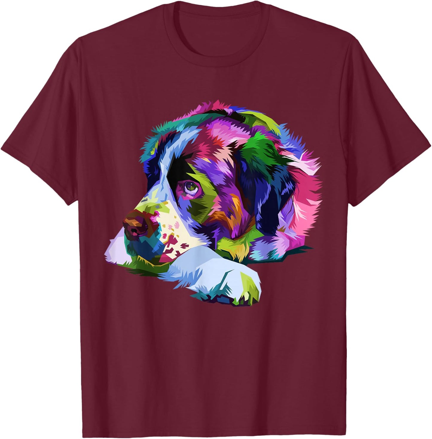 Saint Bernard Pop Art Portrait Colorful Art for Dog Owners T-Shirt - T-Shirt | Maroon
