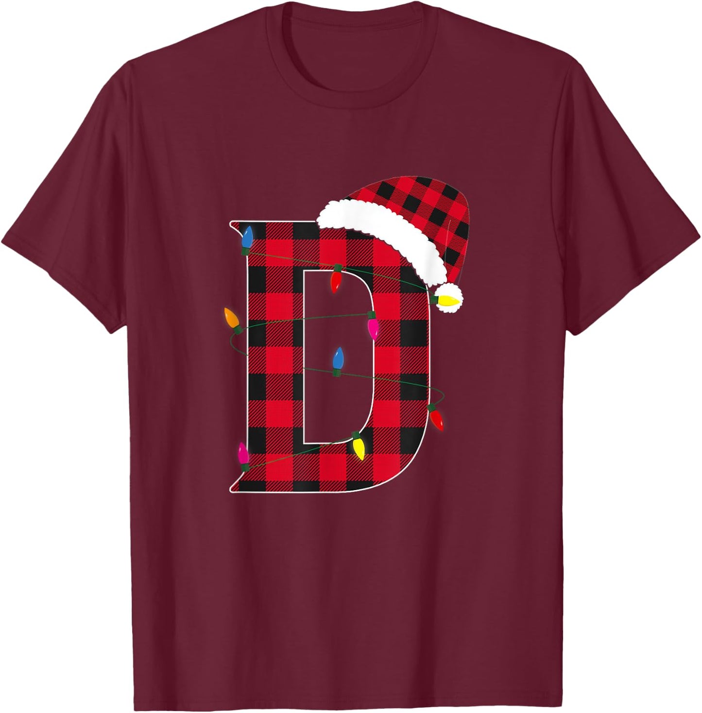 Awesome Letter M Initial Name Buffalo Plaid Christmas T-Shirt - T-Shirt | Maroon