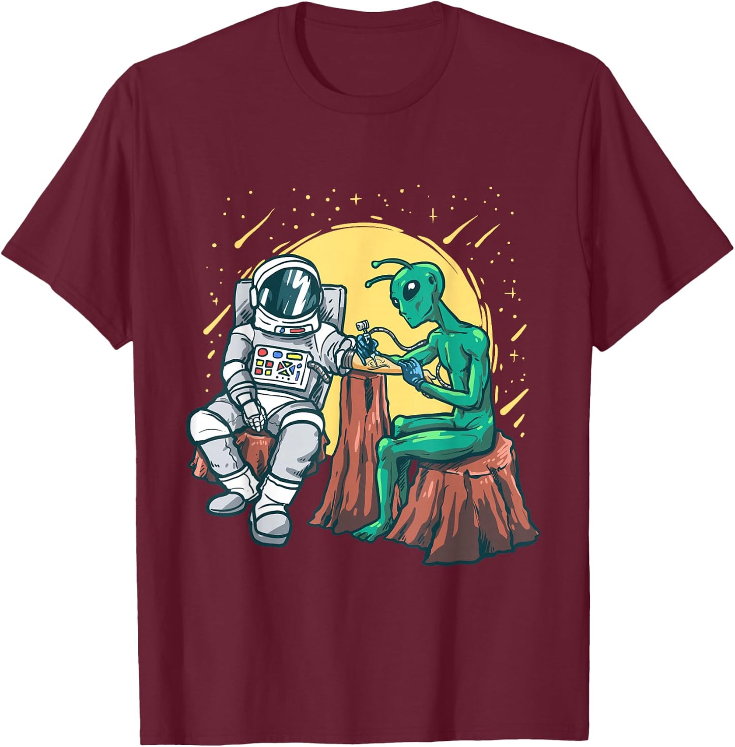 Alien Tattooed Astronaut Ink Tattoo Artist T-Shirt - T-Shirt | Maroon