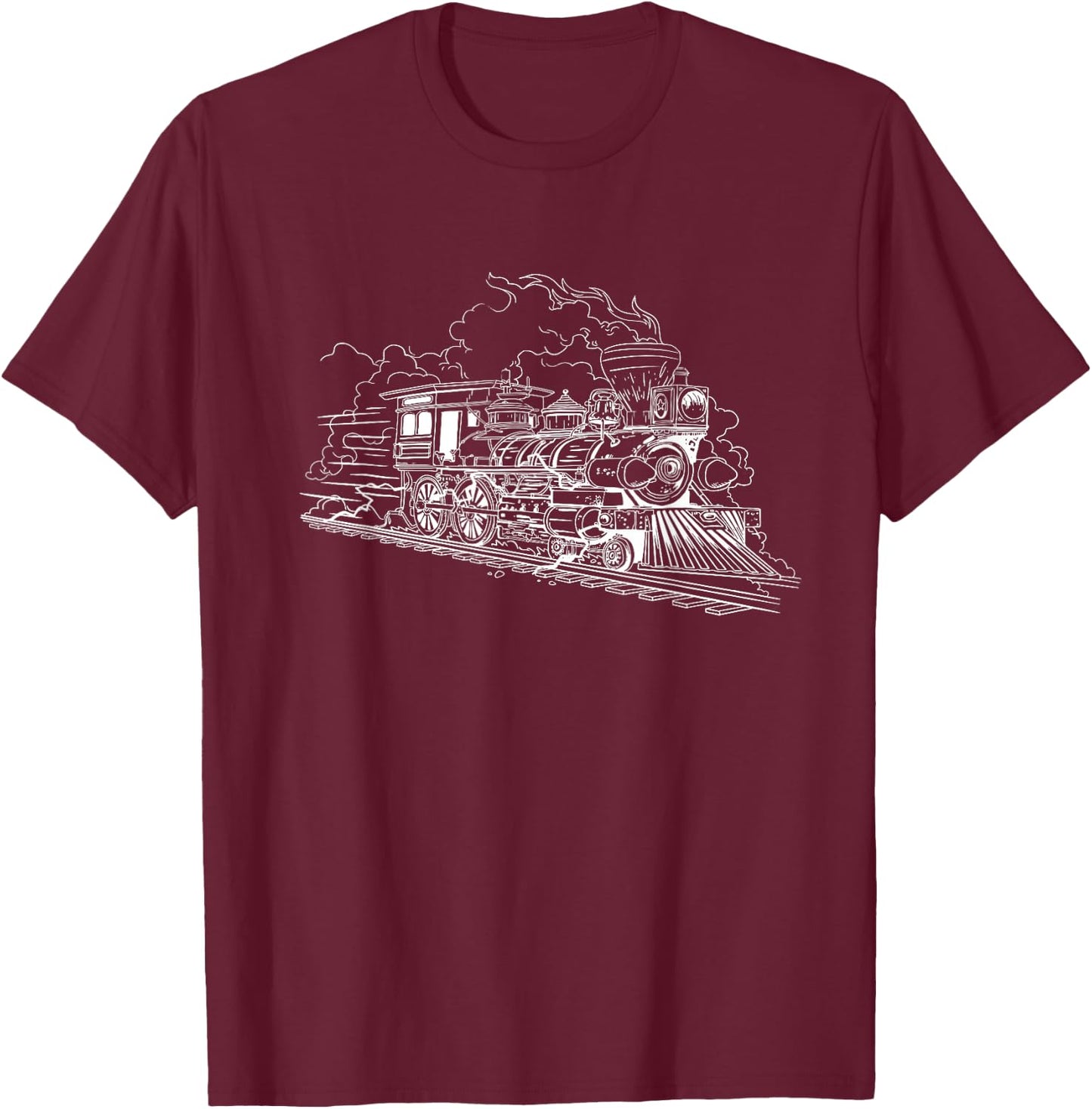 Railroad Steam Train Locomotive Modern Train Engineering T-Shirt - T-Shirt | Maroon
