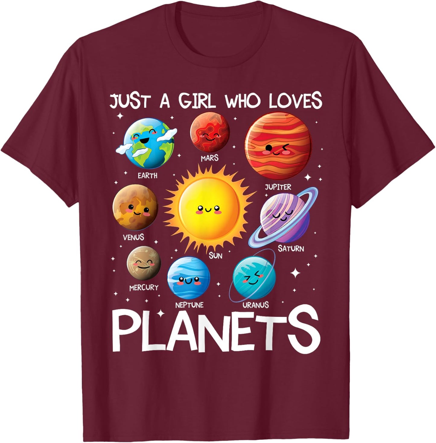 Just A Girl Who Loves Planets Solar System Space Science T-Shirt - T-Shirt | Maroon