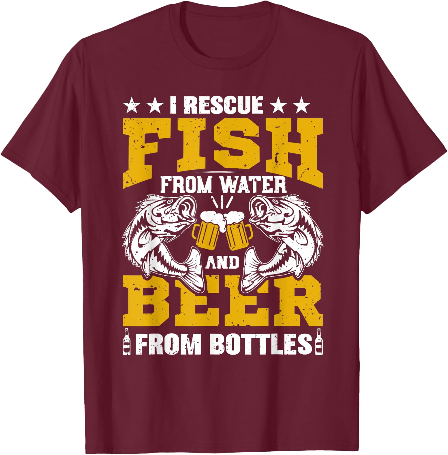 I Rescue Fish From Water Beer From Bottle Funny Fishing T-Shirt - T-Shirt | Maroon
