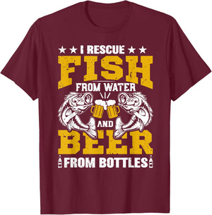 I Rescue Fish From Water Beer From Bottle Funny Fishing T-Shirt - T-Shirt | Maroon