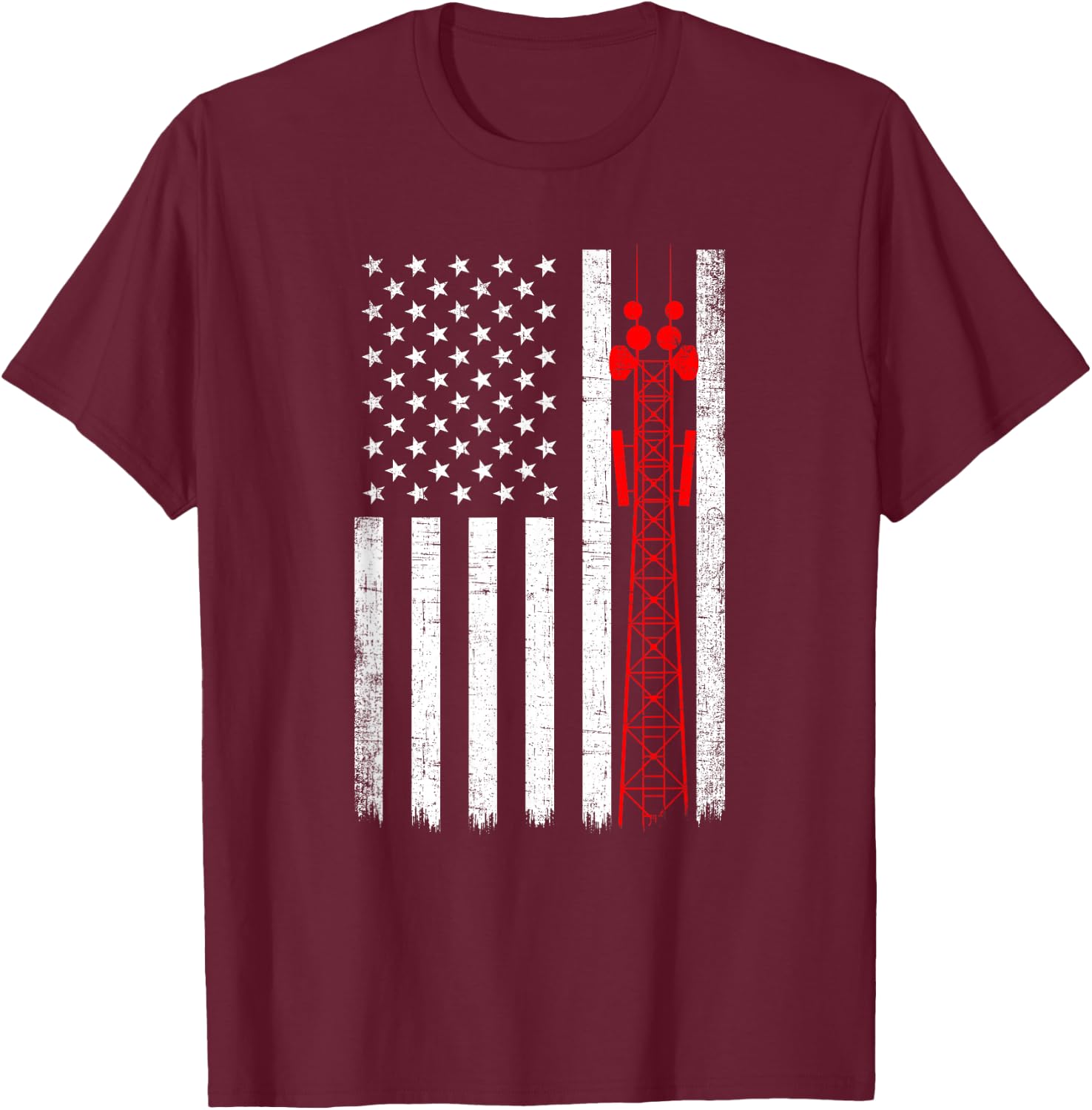 Tower Climber American Flag, Tower Climber T-Shirt - T-Shirt | Maroon