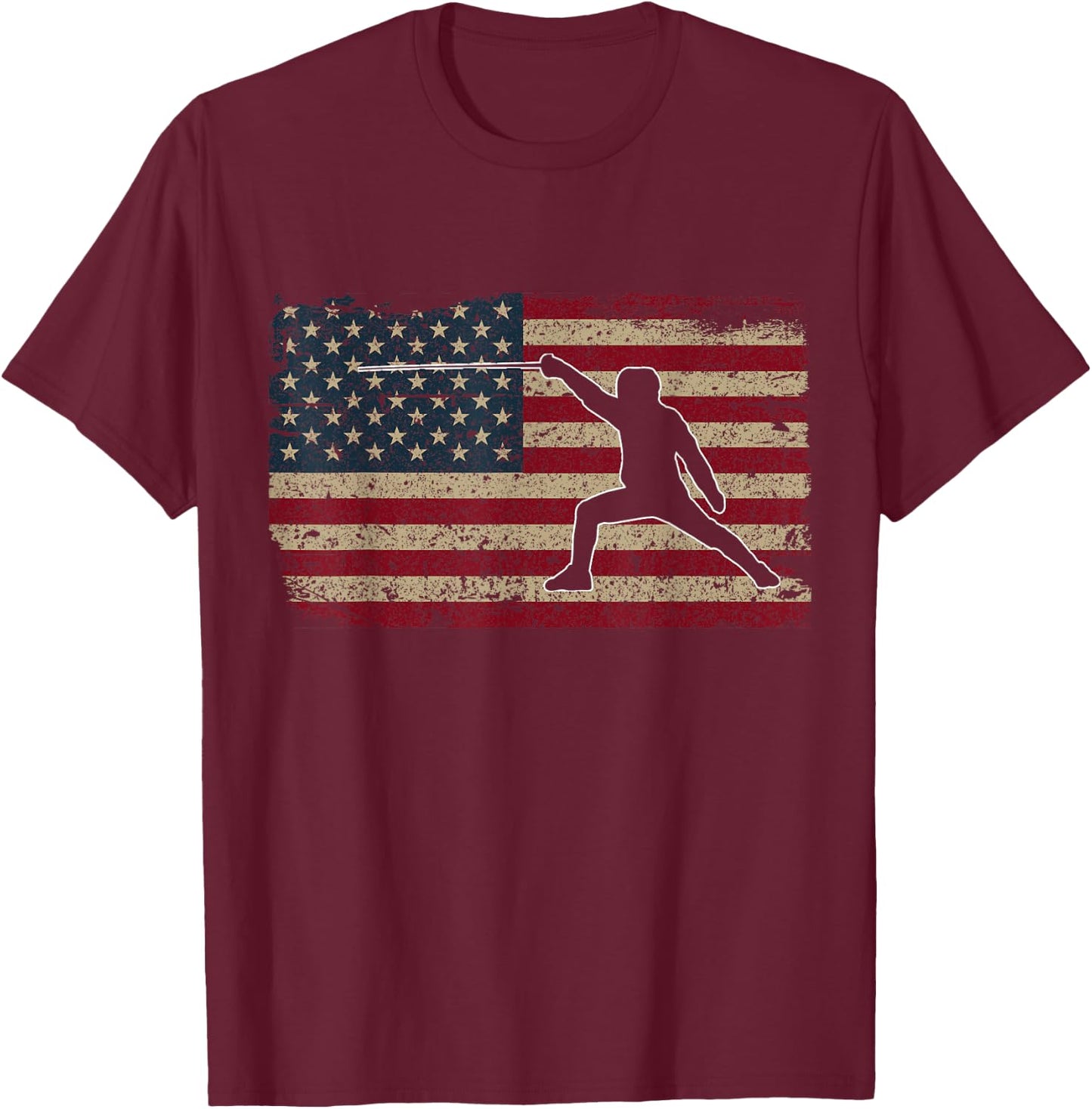 Fencer American Flag I Proud Fencing Gift T-Shirt - T-Shirt | Maroon