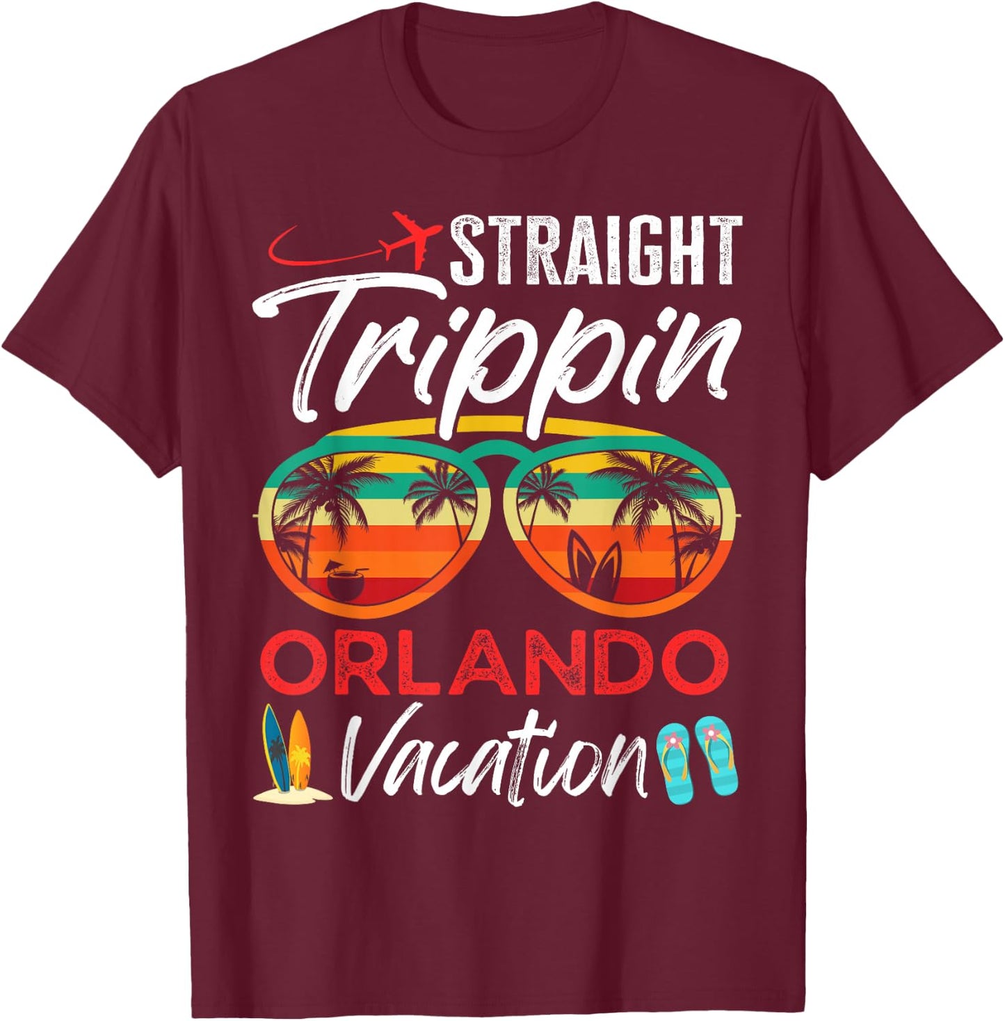 Straight Trippin Orlando Couples Family Vacation Group Trip T-Shirt - T-Shirt | Maroon