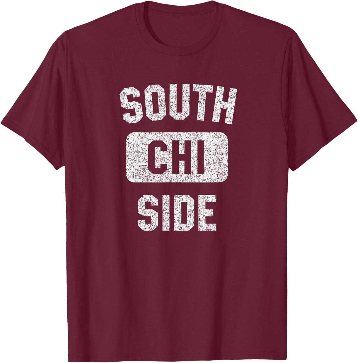 South Side CHI Gym Style Distressed White Print T-Shirt - T-Shirt | Maroon