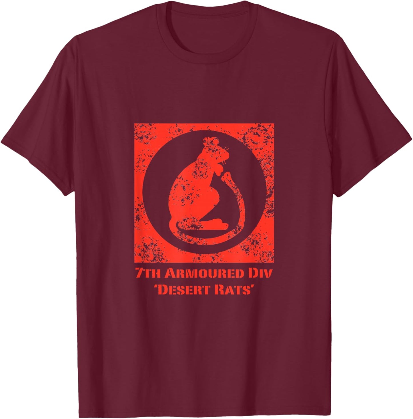 British 7th Armoured Division "Desert Rats" (Distressed) T-Shirt - T-Shirt | Maroon
