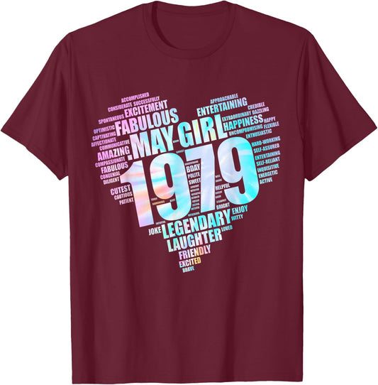 MAY GIRL 1979 Awesome Fabulous Heart 47th Birthday Mom Pink T-Shirt - T-Shirt | Maroon