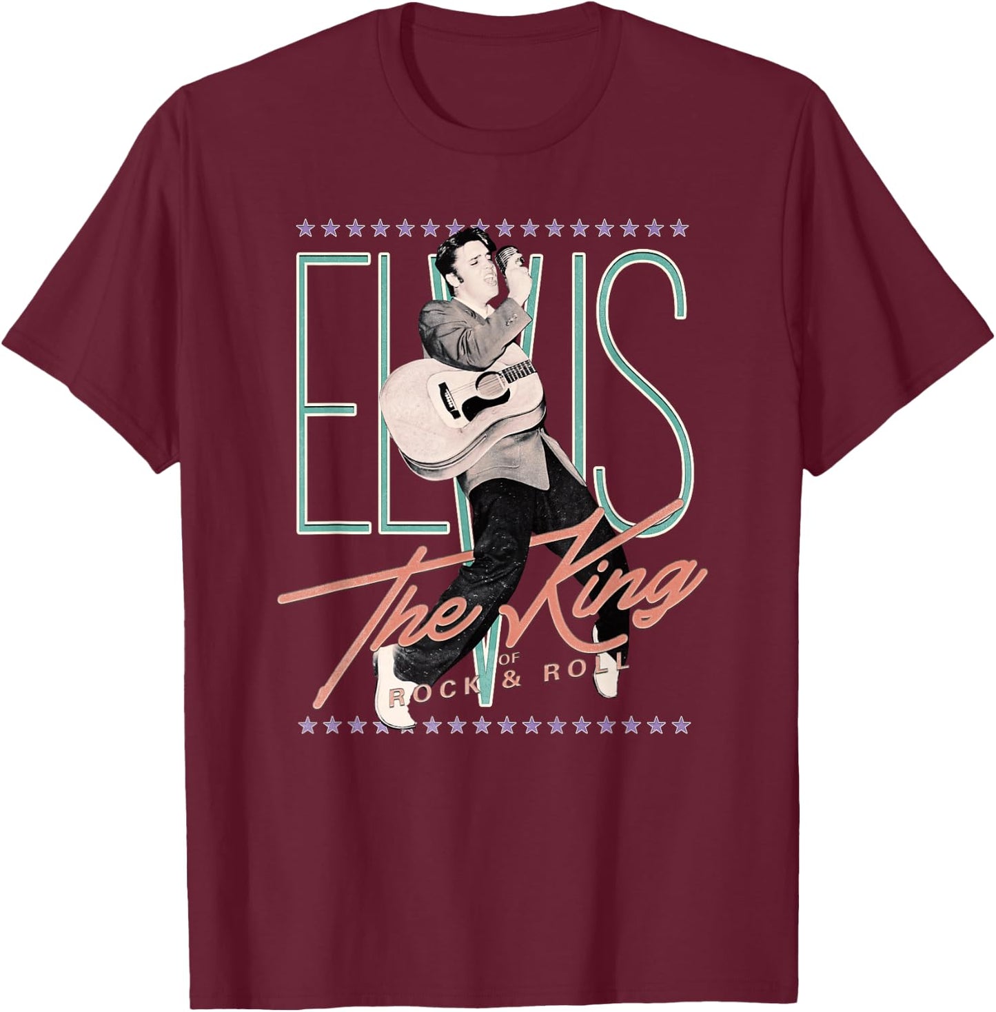 Elvis Presley Vintage - Classic Fit, , Short Sleeve, Black T-Shirt - T-Shirt | Maroon