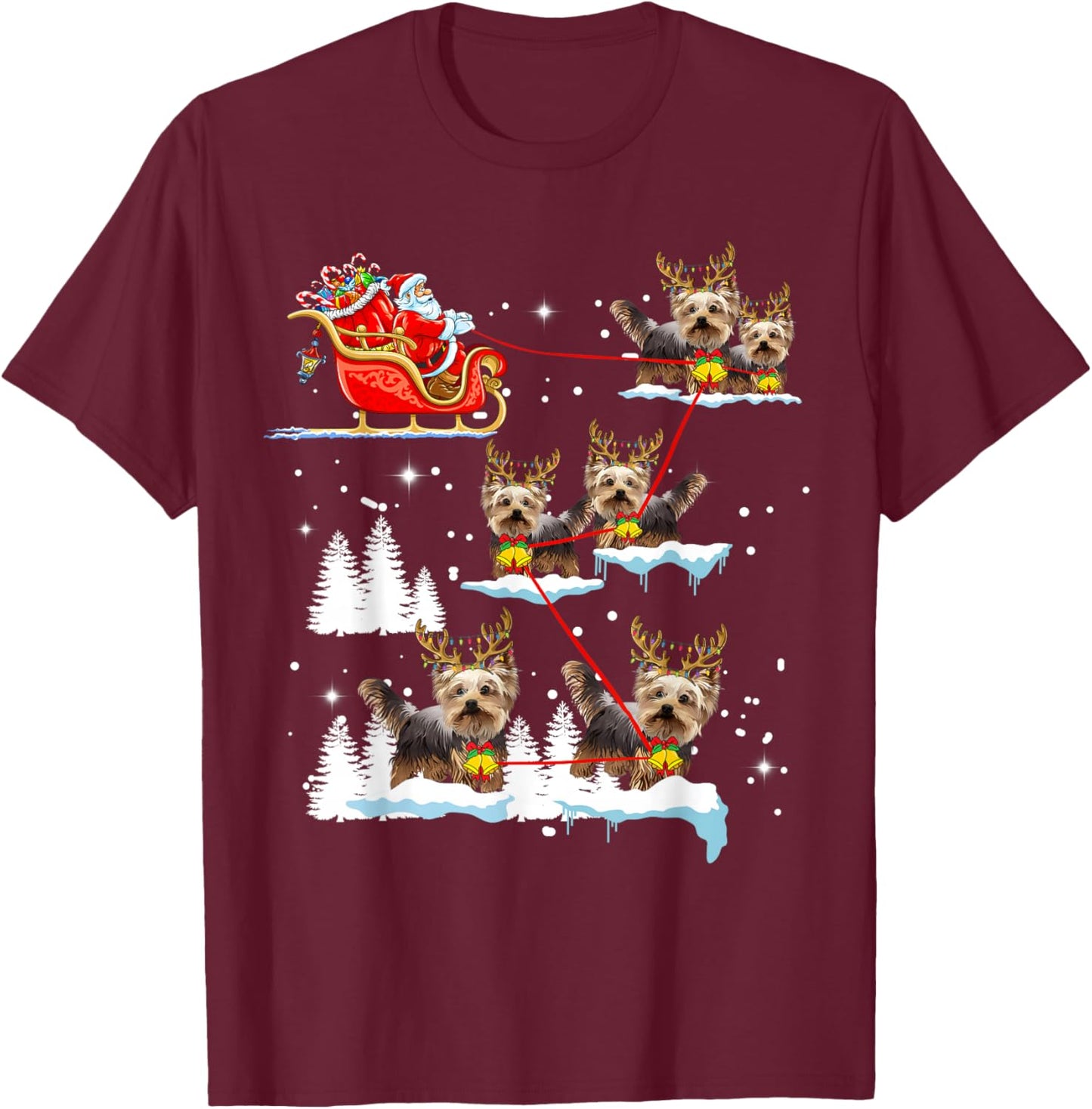Funny Yorkie Christmas Pajama Santa Reindeer T-Shirt - T-Shirt | Maroon