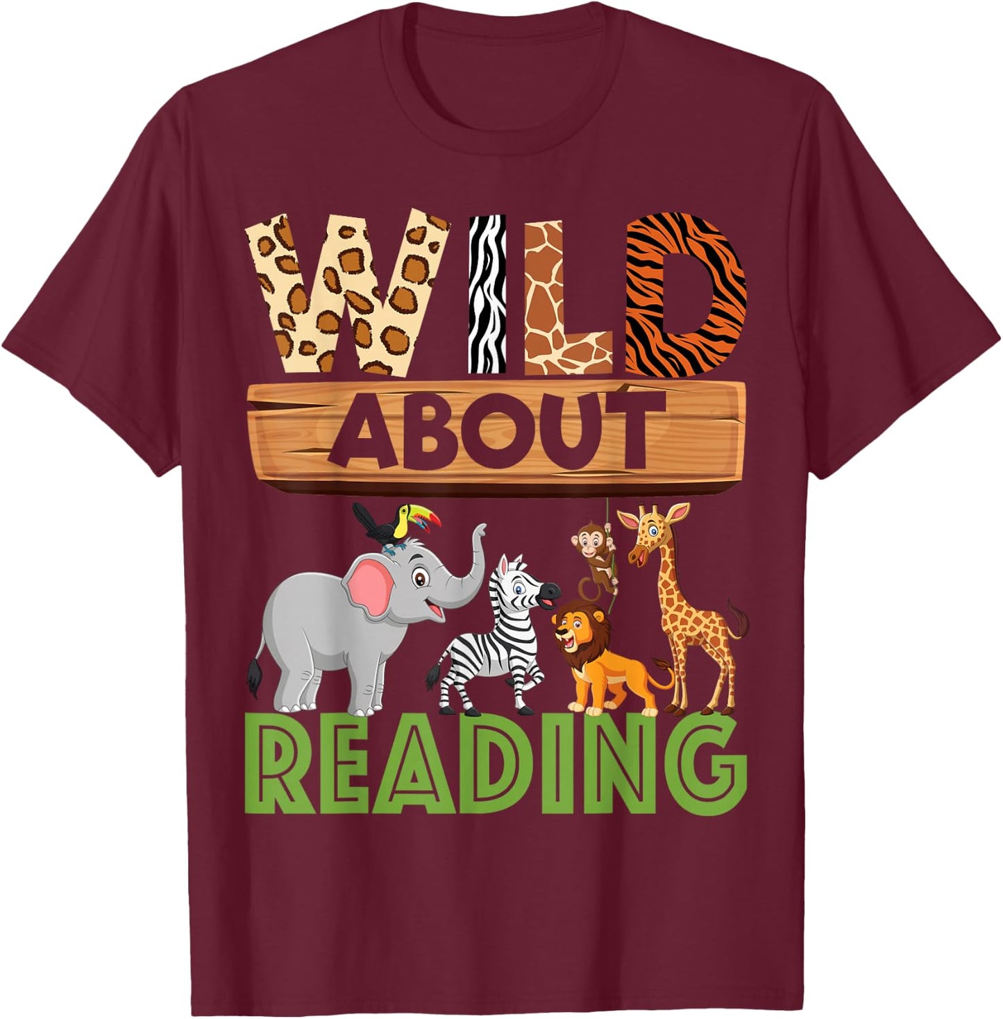 Wild About Reading Teacher Reading Books Back to School T-Shirt - T-Shirt | Maroon