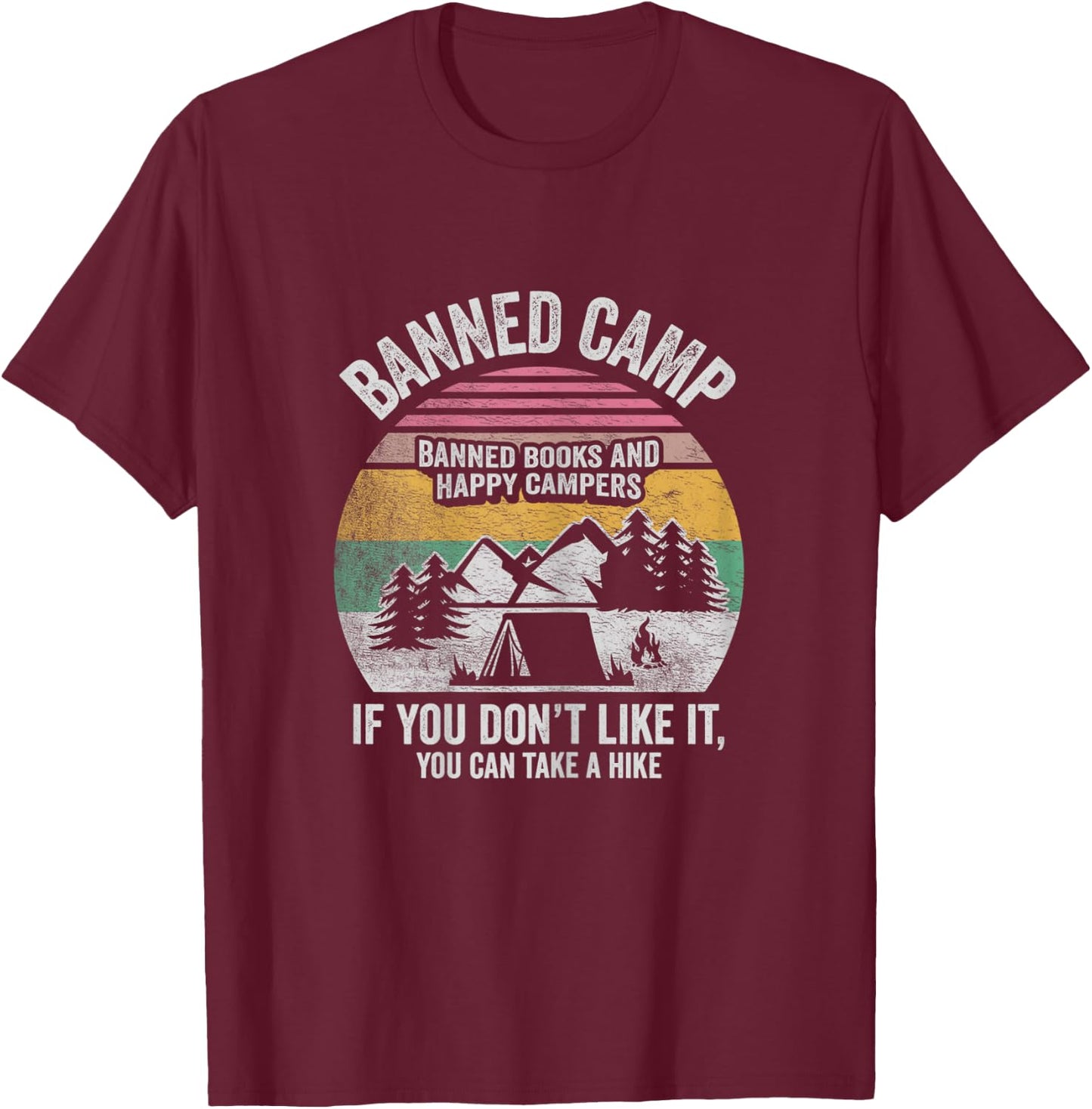 Vintage Banned Books Shirt Book Lover Camping Librarian T-Shirt - T-Shirt | Maroon