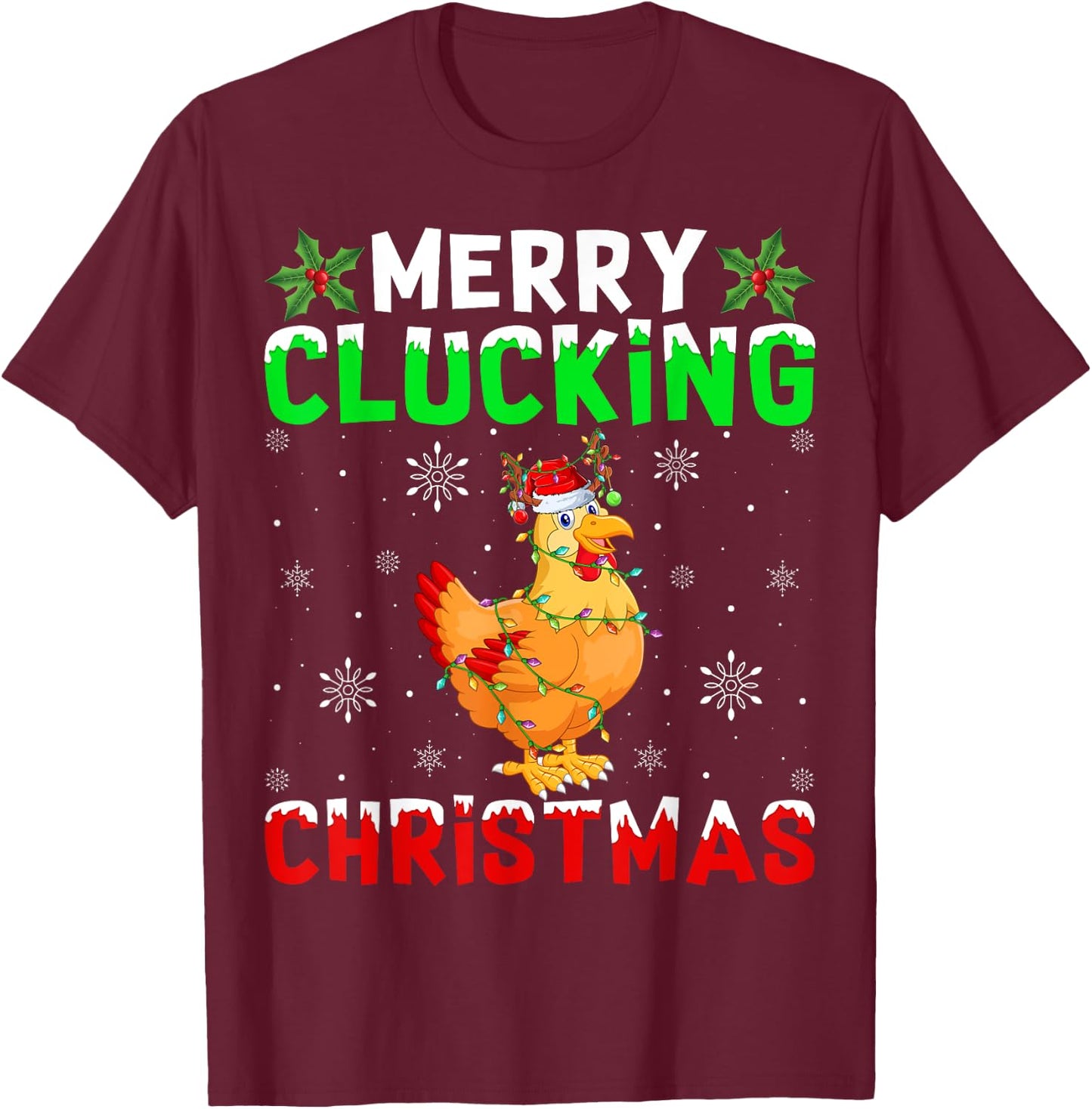 Matching Family Santa Chicken Merry Clucking Christmas T-Shirt - T-Shirt | Maroon