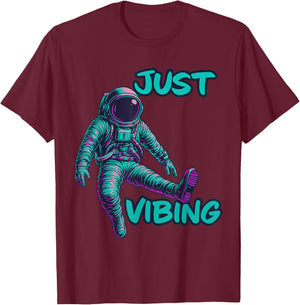 Astronaut Purple and Teal Shirts, Galaxy Just Vibing T-Shirt - T-Shirt | Maroon