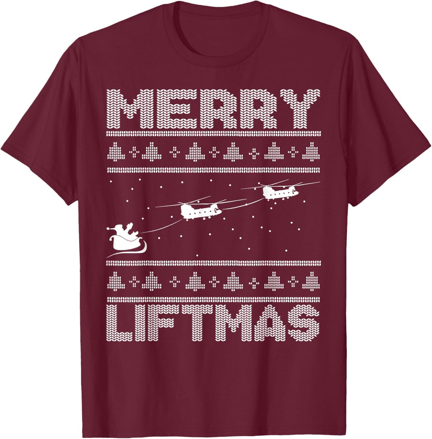 THE SALTY VETERAN Merry Liftmas Chinook Helicopter Ugly Christmas Kids T-Shirt - T-Shirt | Maroon