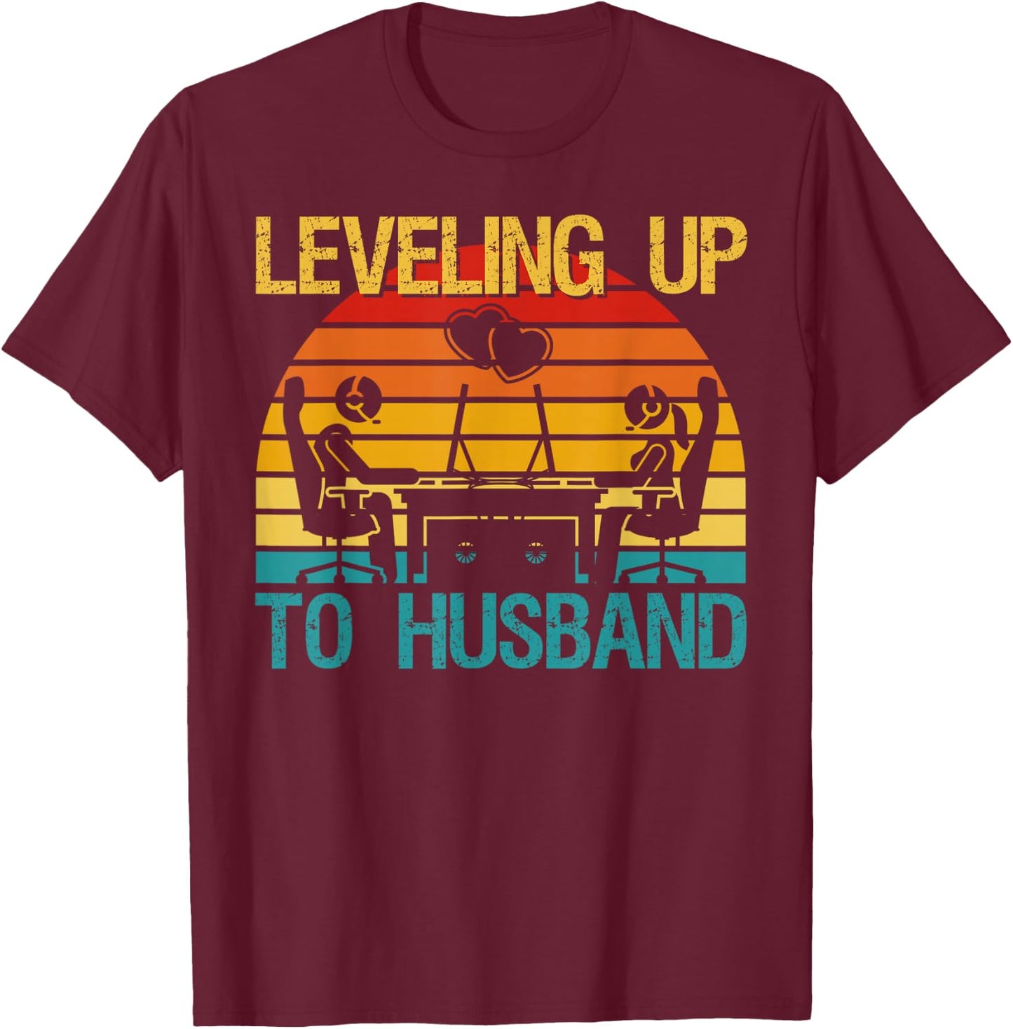 Gamer Engagement Future Mr & Mrs Leveling Up To Husband T-Shirt - T-Shirt | Maroon