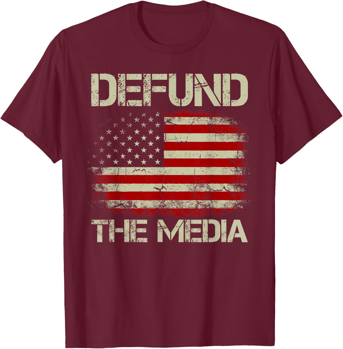 Vintage American Flag Defund The Media Men T-Shirt - T-Shirt | Maroon