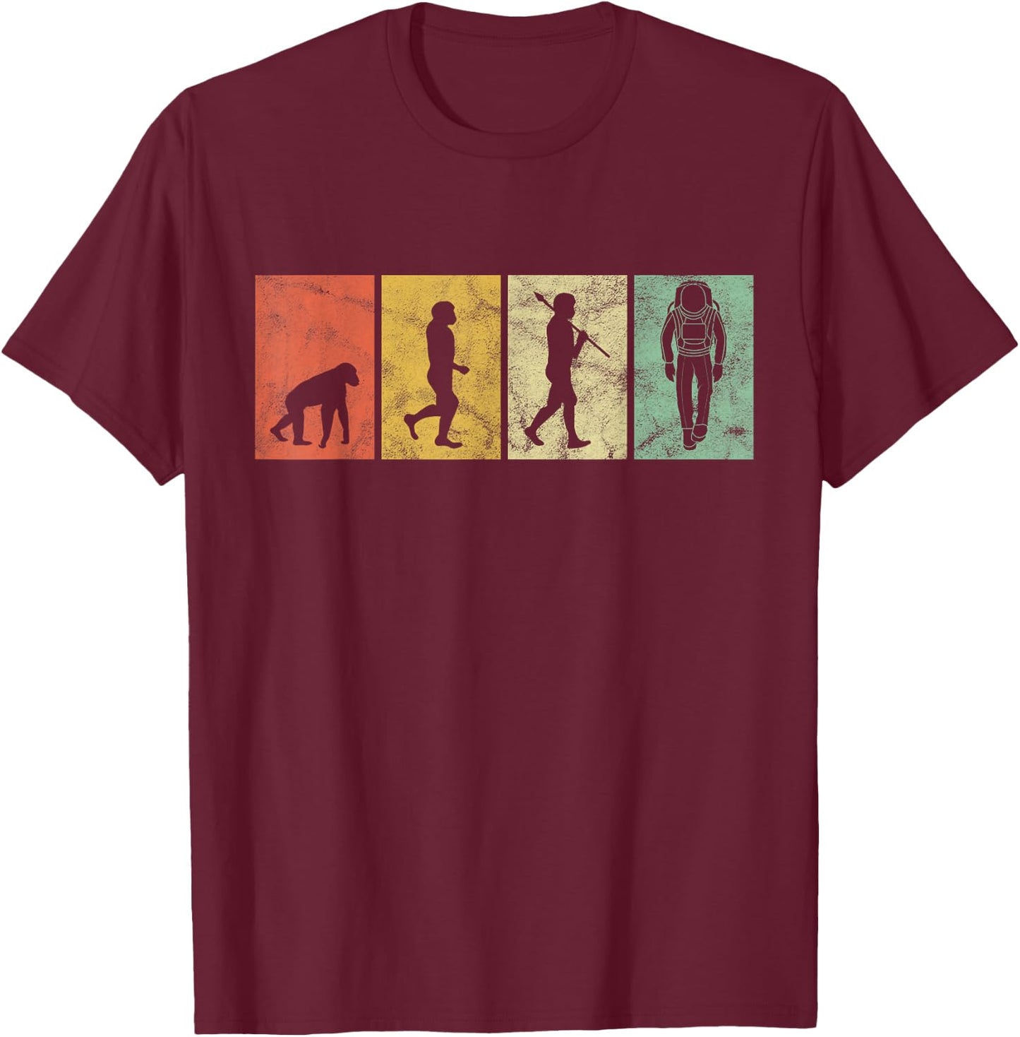 Evolution Of Man Astronaut Space Funny Graphic Retro Vintage T-Shirt - T-Shirt | Maroon