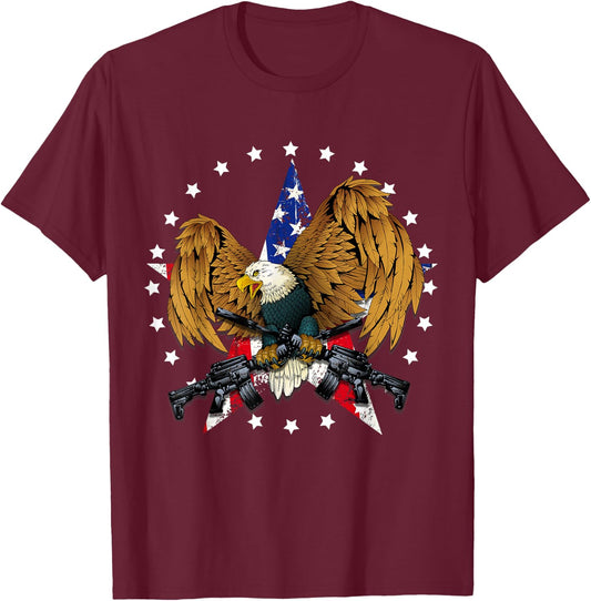 Eagle with Guns 2nd Amendment Men Women Gift T-Shirt - T-Shirt | Maroon