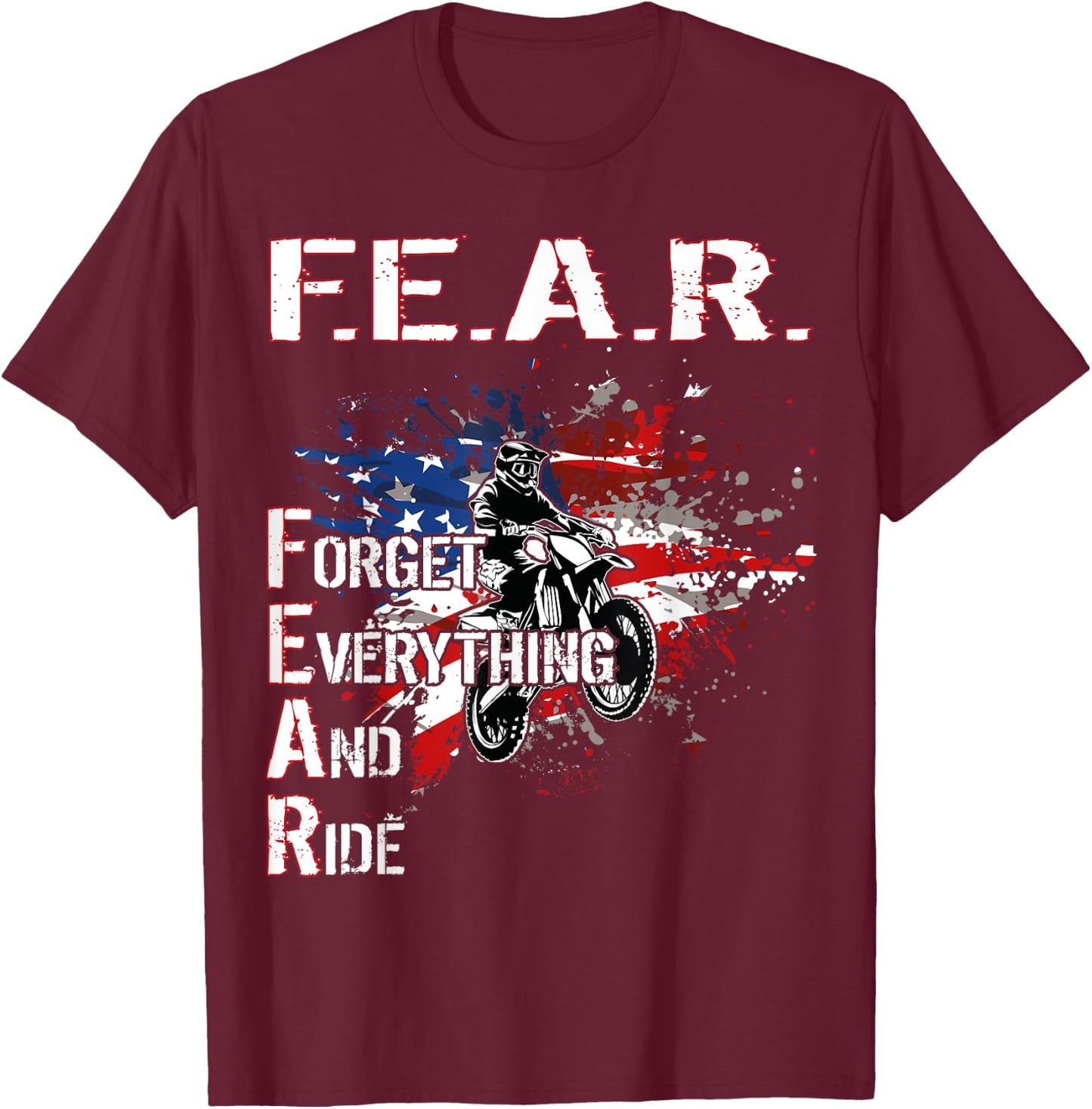 Dirtbike Motocross Forget everything and ride MX US Flag T-Shirt - T-Shirt | Maroon