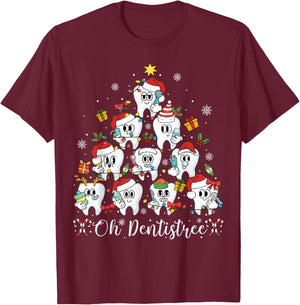 Oh Dentistree Teeth Christmas Tree Dental Dentist Men Women T-Shirt - T-Shirt | Maroon