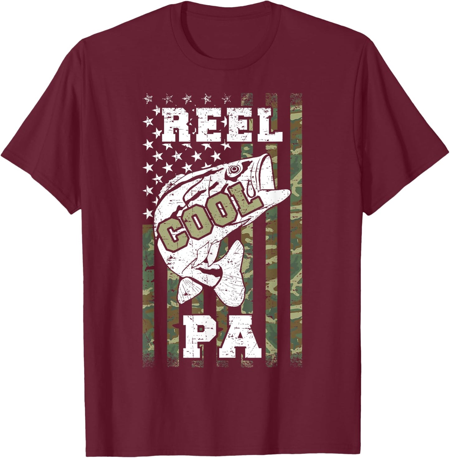 Reel cool pa Fisherman Camouflage American Flag Fishing T-Shirt - T-Shirt | Maroon