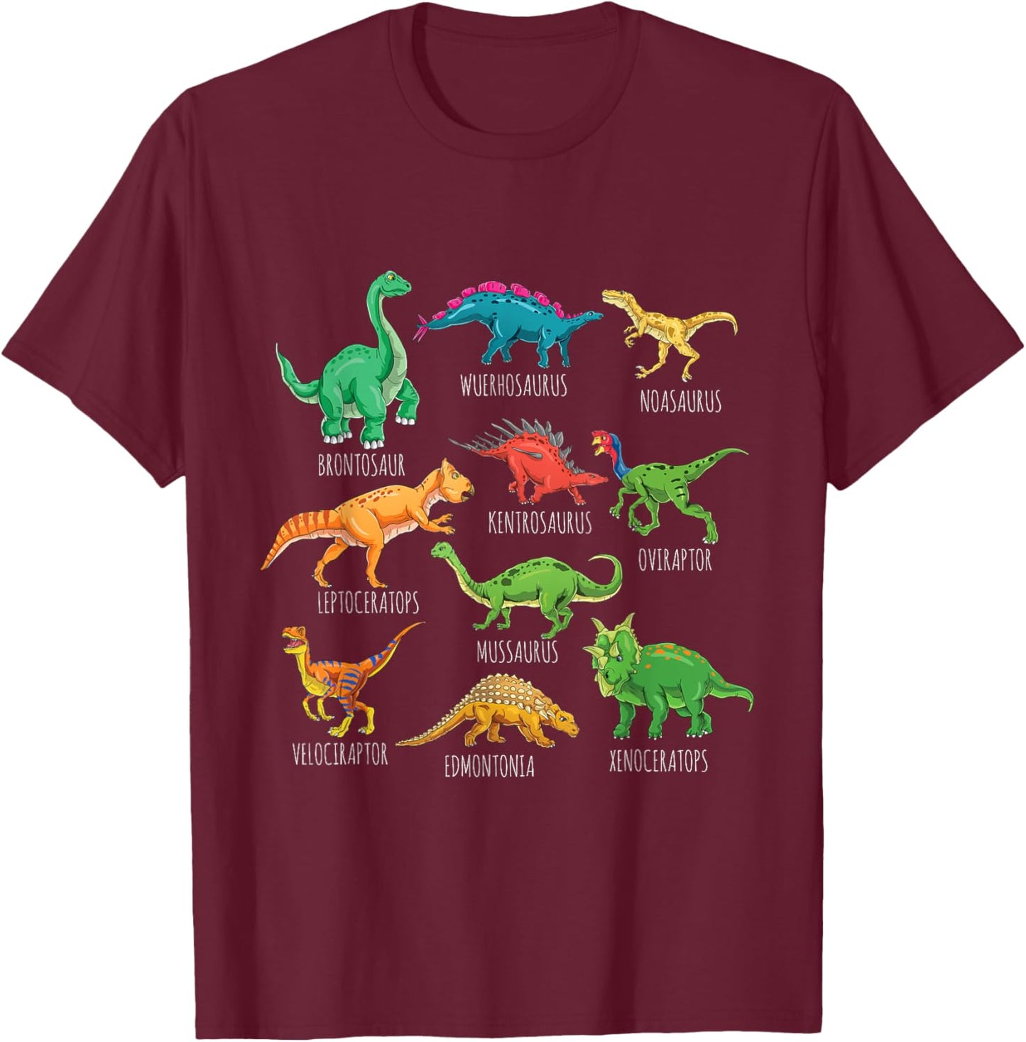 Types Of Dinosaurs Graphics Dino Identification T-Shirt - T-Shirt | Maroon