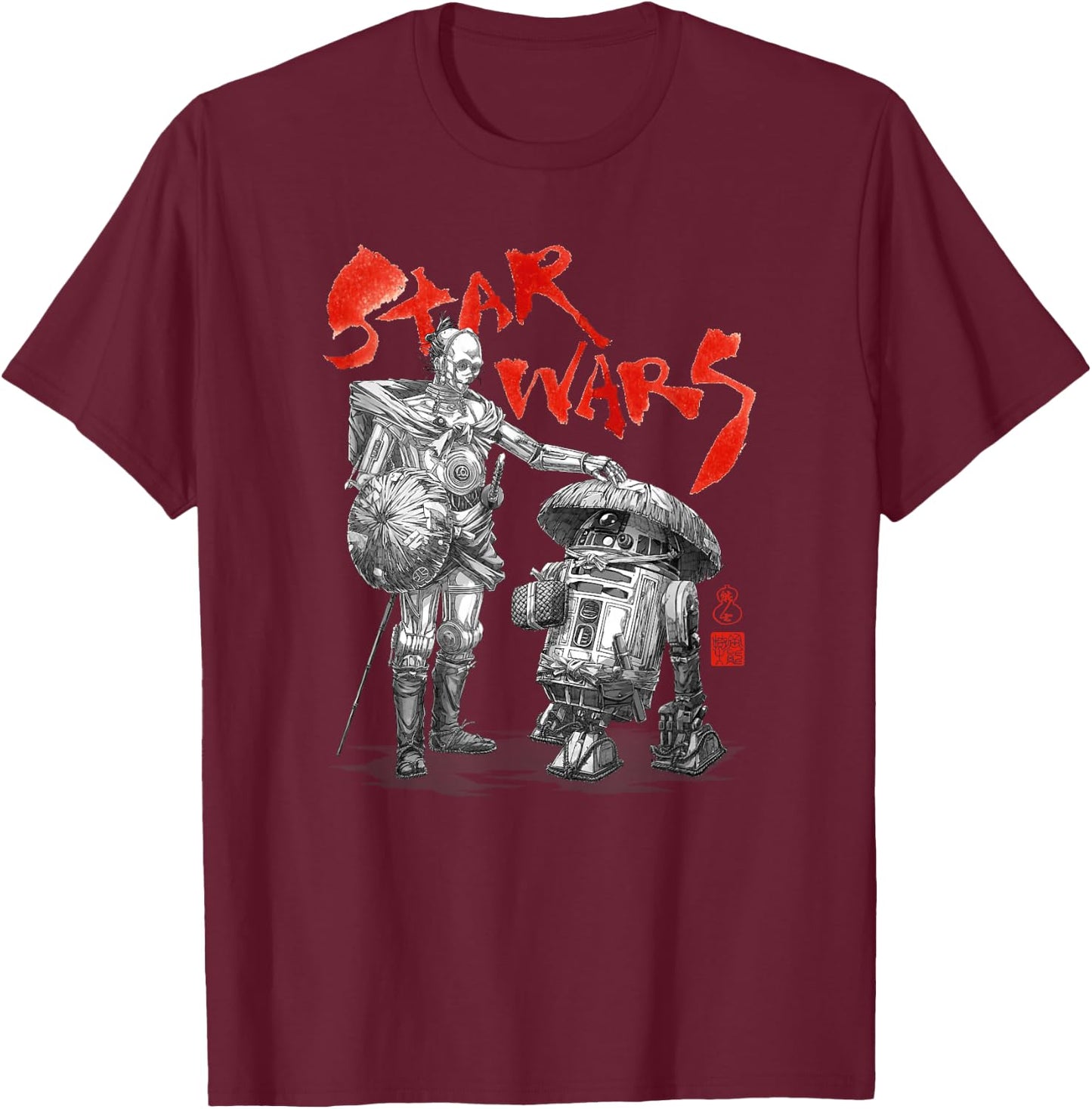 Star Wars Visions Samurai Droids T-Shirt - T-Shirt | Maroon