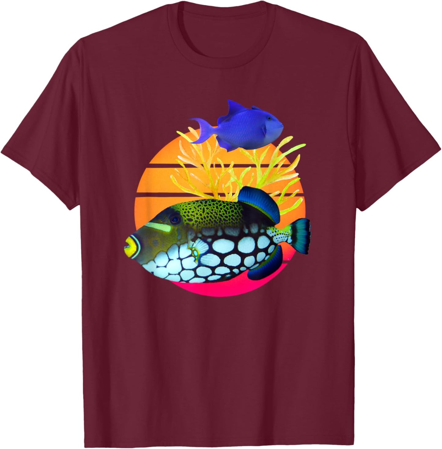 Clown Trigger Niger Trigger Fish Agressive Saltwater Fish T-Shirt - T-Shirt | Maroon