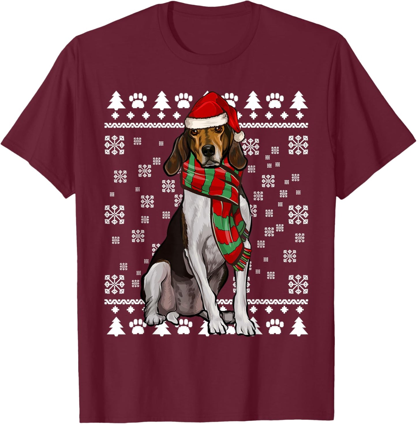 Treeing Walker Coonhound Dog Santa Hat Xmas Ugly Christmas T-Shirt - T-Shirt | Maroon