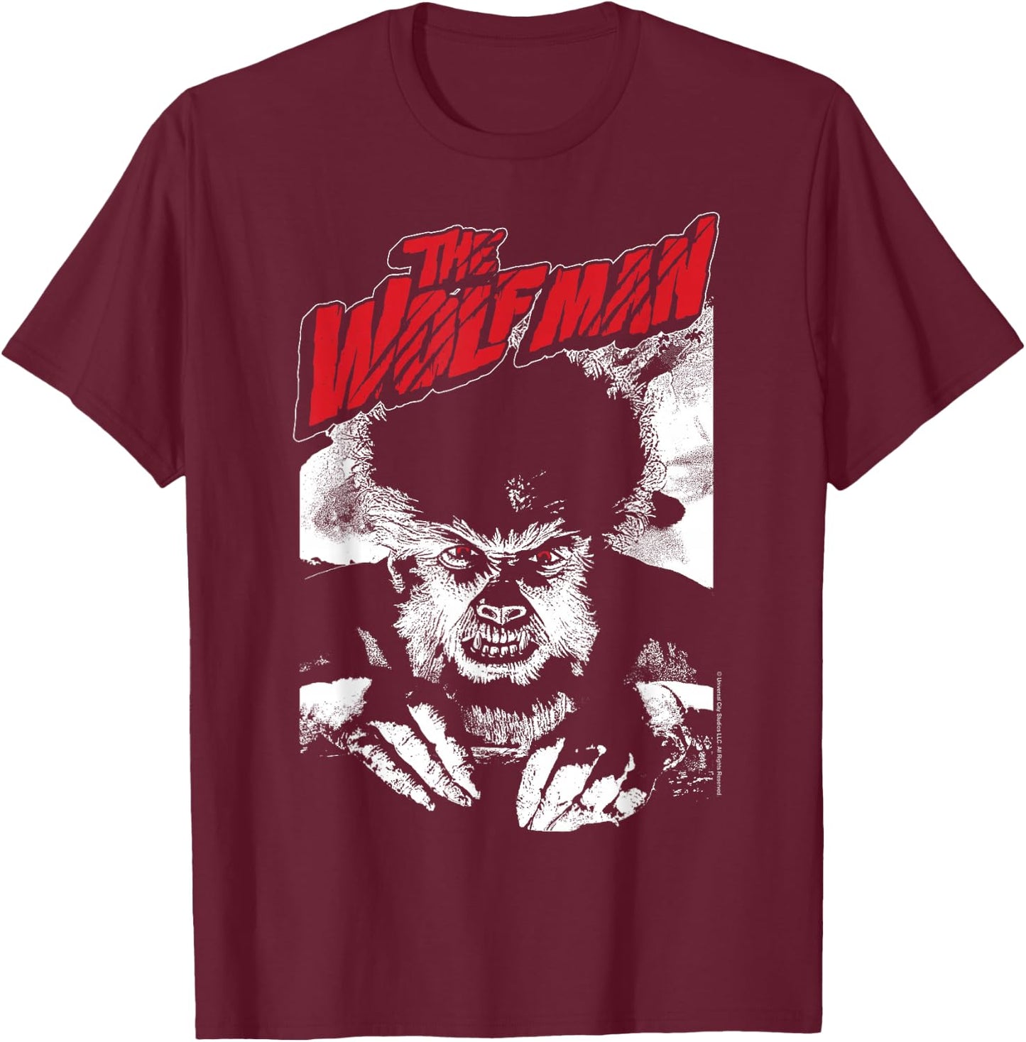 Universal Monsters The Wolfman Title Portrait T-Shirt - T-Shirt | Maroon
