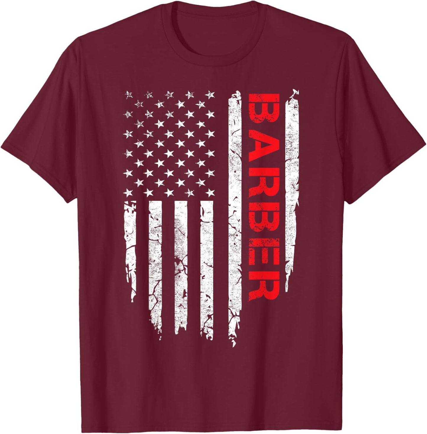 Vintage American Flag Barber 4th of July Patriotic T-Shirt - T-Shirt | Maroon