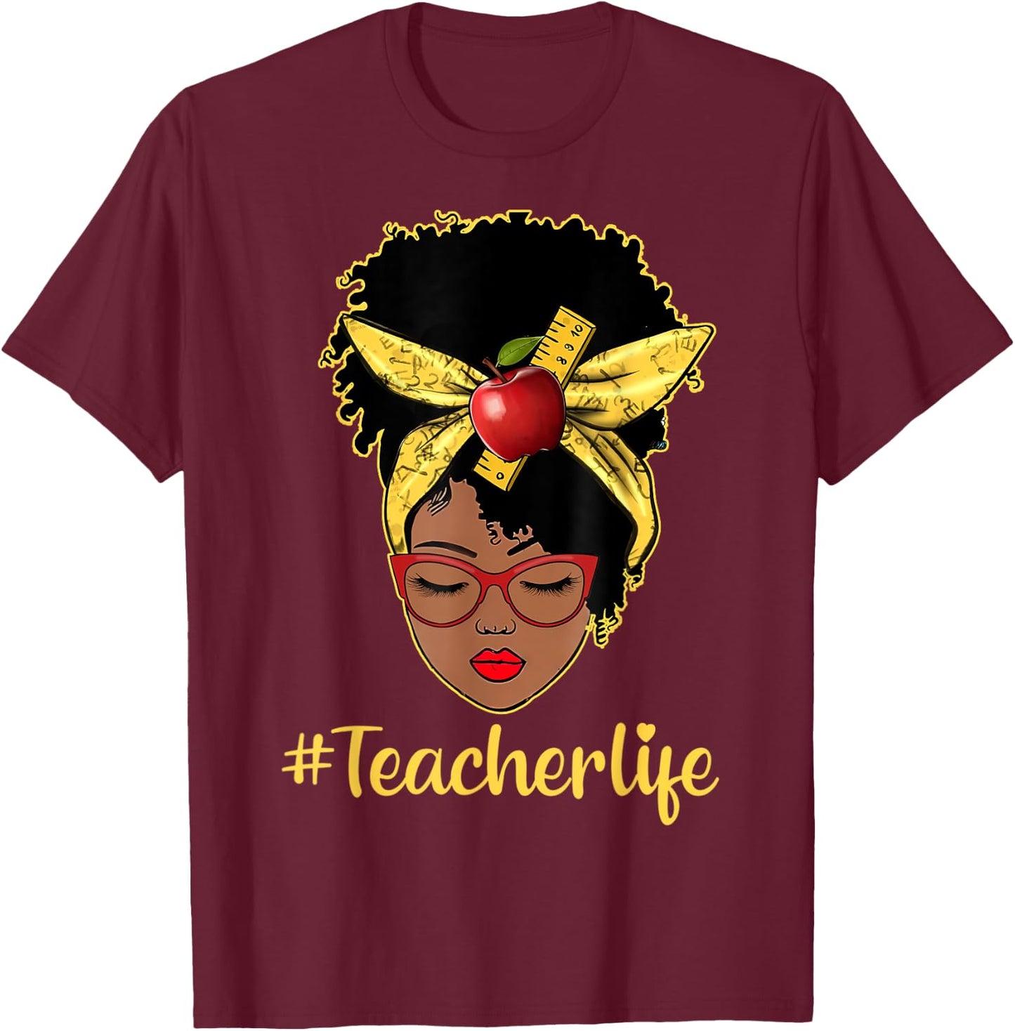 Teacher Life Black Afro African Melanin Women Back To School T-Shirt - T-Shirt | Maroon