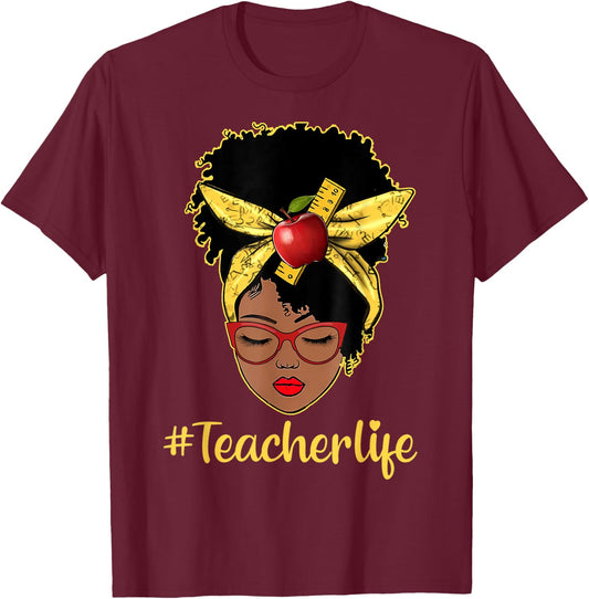 Teacher Life Black Afro African Melanin Women Back To School T-Shirt - T-Shirt | Maroon