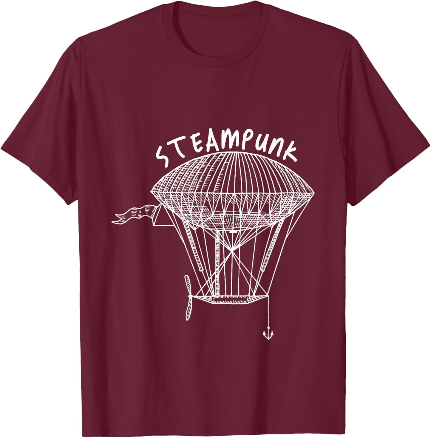 Flying Ship Steampunk Mechanical Gothic Gear Fantasy T-Shirt - T-Shirt | Maroon