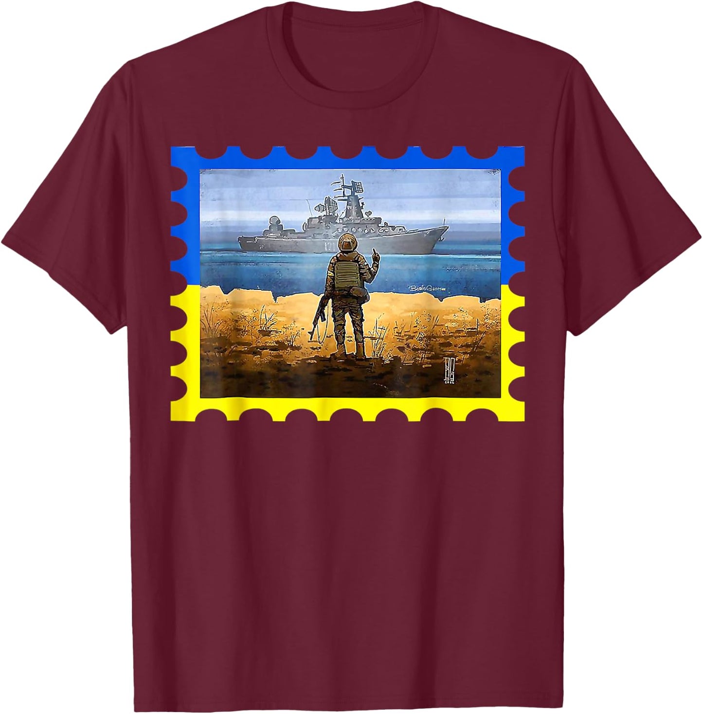 Vintage Ukraine Postage Stamp Flag Pride T-Shirt - T-Shirt | Maroon