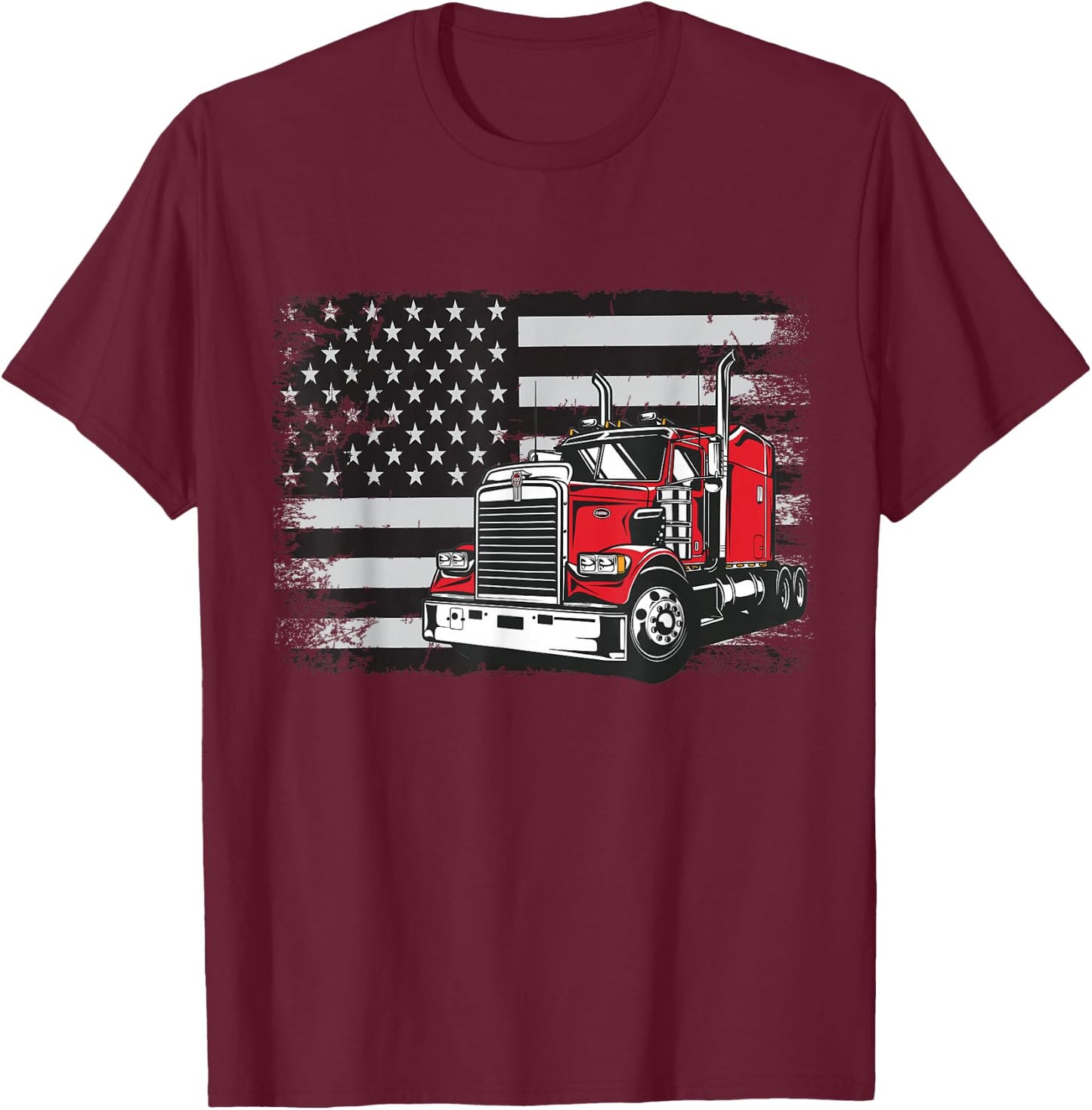 US American Flag Semi Truck Driver T-Shirt - T-Shirt | Maroon