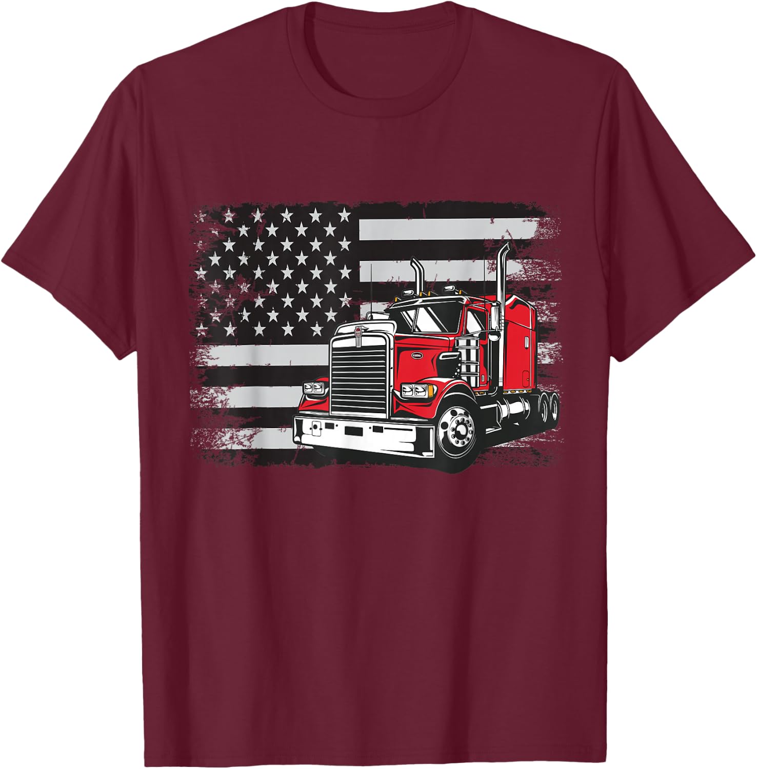 US American Flag Semi Truck Driver T-Shirt - T-Shirt | Maroon