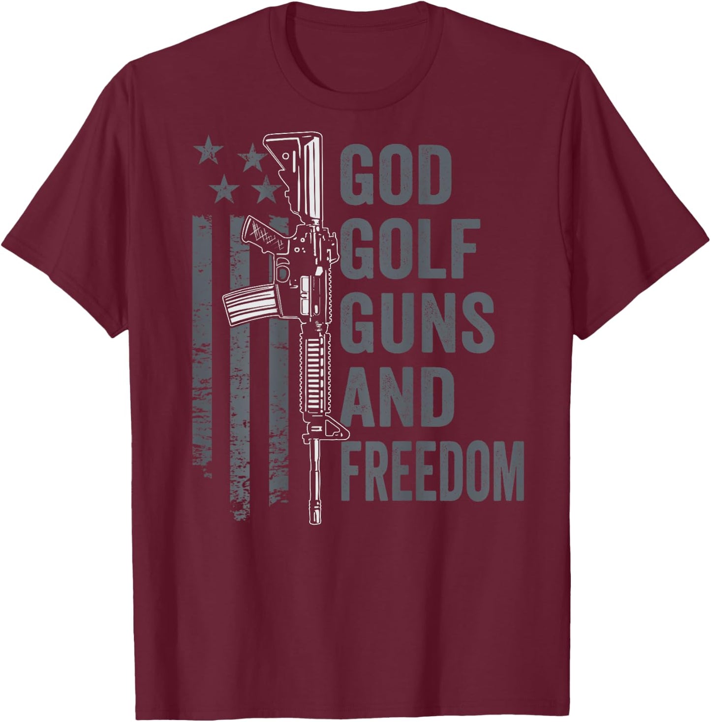 God Golf Guns & Freedom - Funny Pro Guns Golfer (ON BACK) T-Shirt - T-Shirt | Maroon