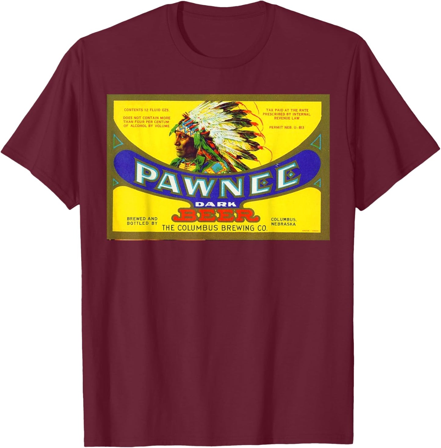 Vintage Pawnee Beer Advertising Design T-Shirt - T-Shirt | Maroon