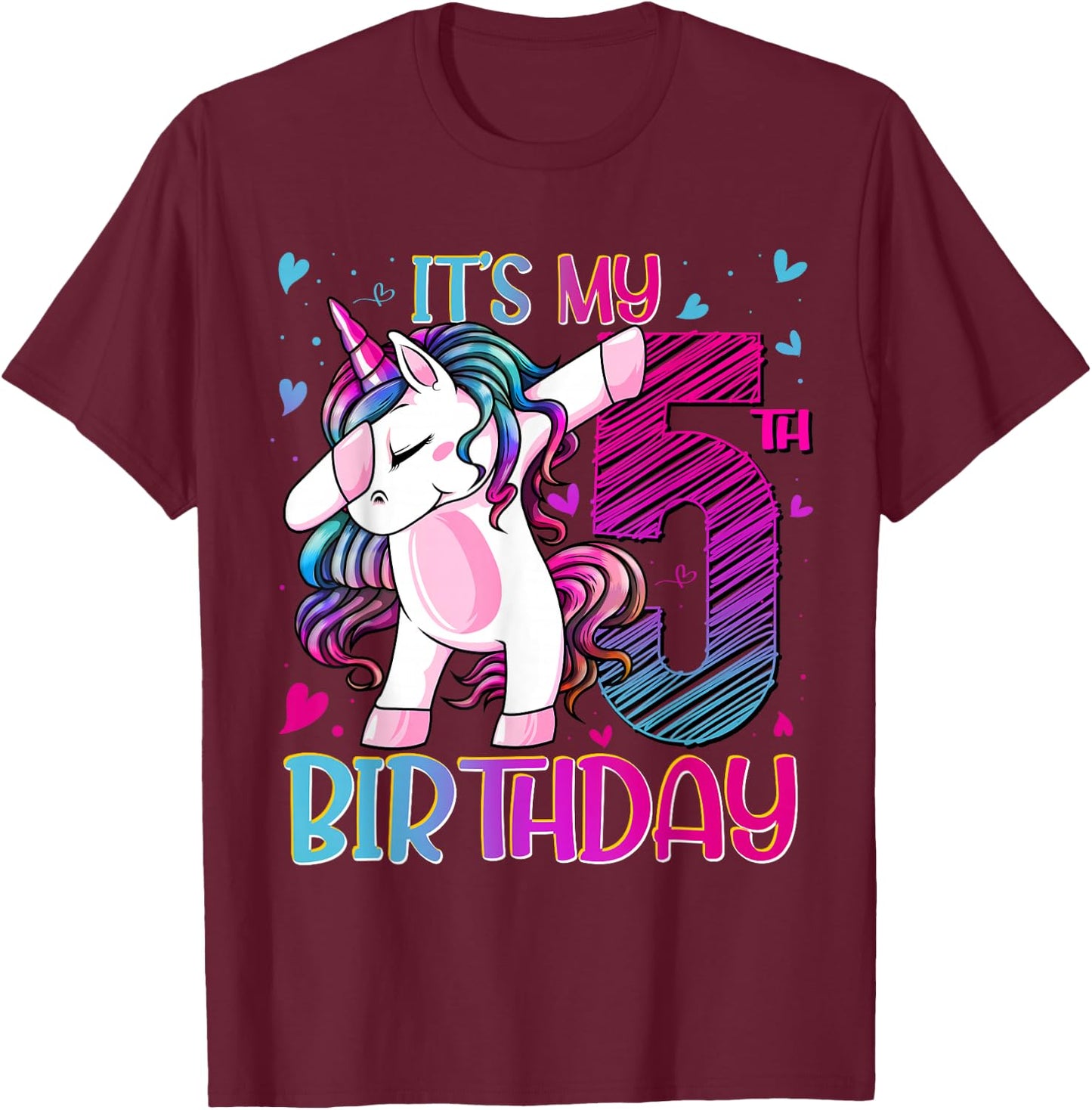 5 Year Old Unicorn Dabbing 5th Birthday Girl Unicorn Party T-Shirt - T-Shirt | Maroon