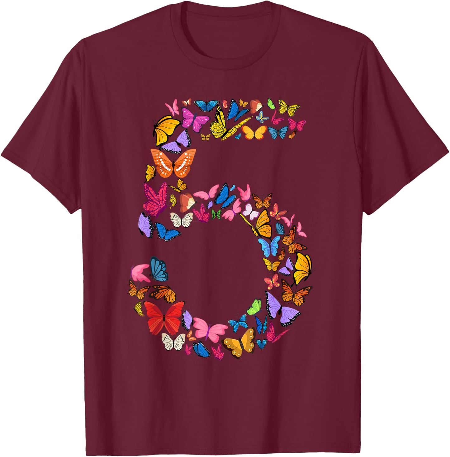 5th Birthday Butterflies 5 Years Old Girls Butterfly lover T-Shirt - T-Shirt | Maroon