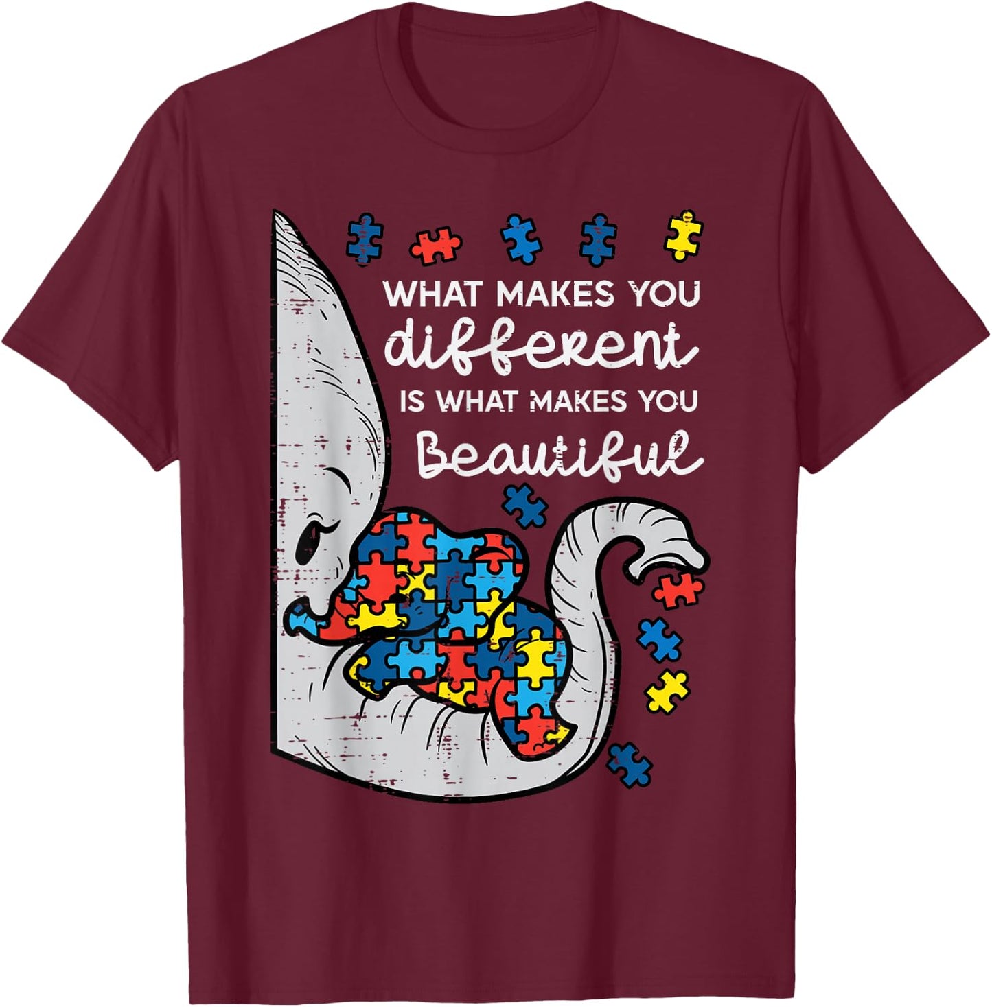 Elephant What Makes You Different Autism Awareness Women Kid T-Shirt - T-Shirt | Maroon